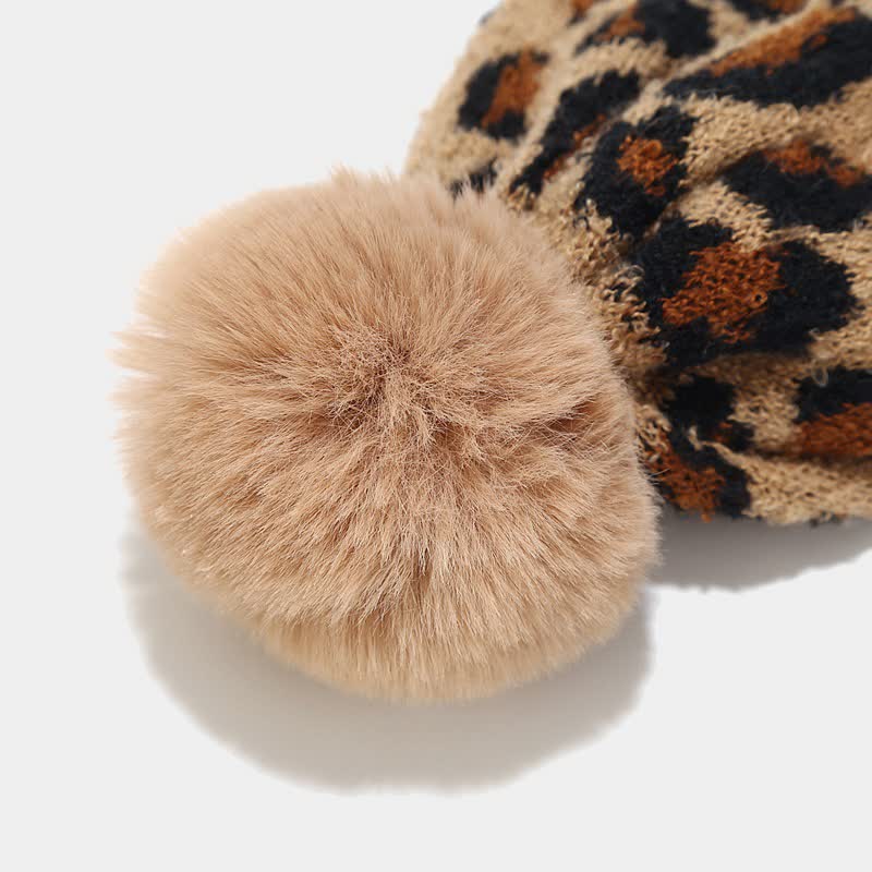 3Pcs Women's Leopard Print Hat Scarf Gloves Set - Image 3