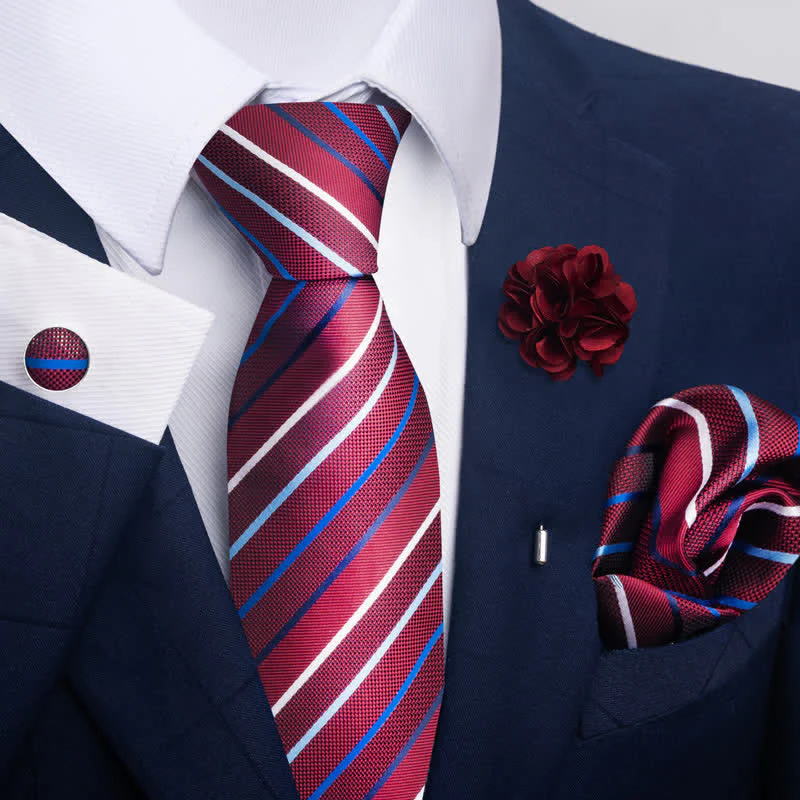 4Pcs Men's Attractive Bright Red Series Necktie Set - Image 13