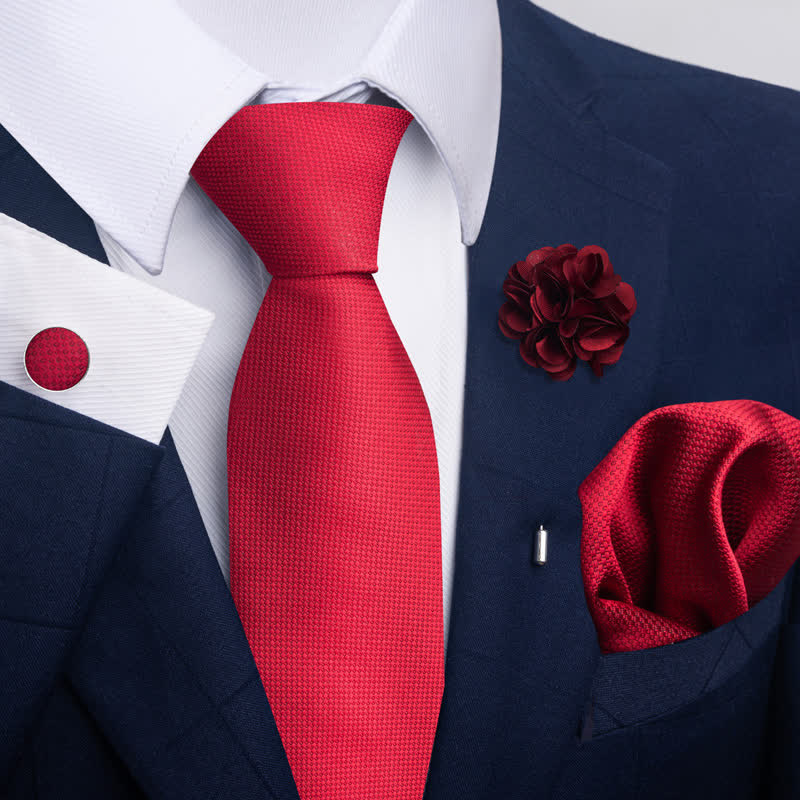 4Pcs Men's Attractive Bright Red Series Necktie Set - Image 5