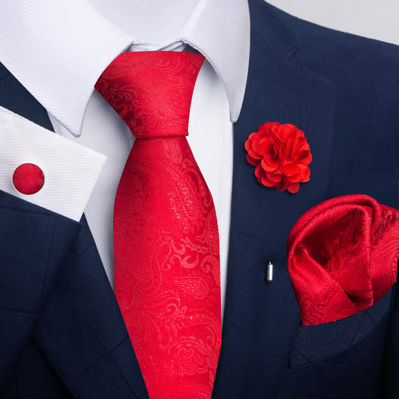 4Pcs Men's Attractive Bright Red Series Necktie Set - Image 7