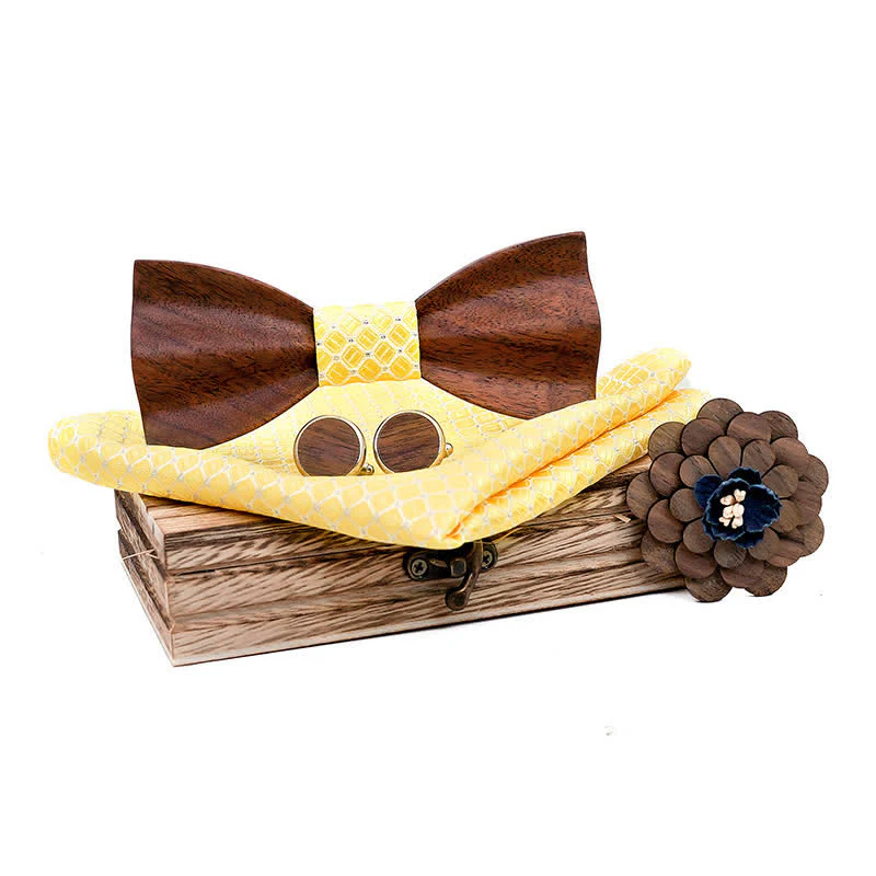 4Pcs Men's Black Walnut Wooden Bow Tie Set - Image 13