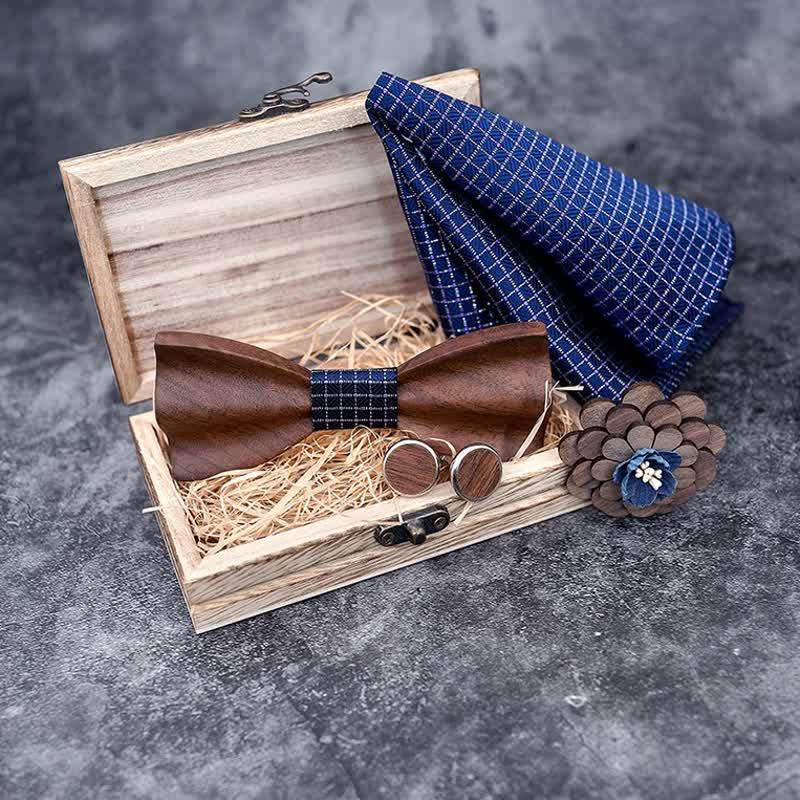 4Pcs Men's Black Walnut Wooden Bow Tie Set - Image 6
