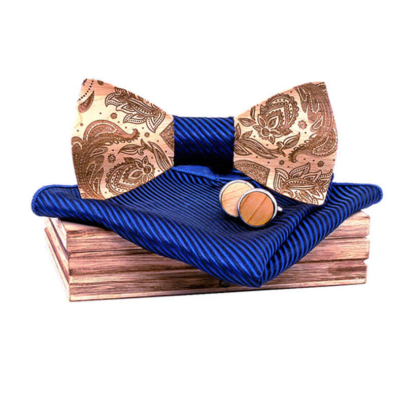 3Pcs Men's Carving Paisley Wooden Bow Tie Set - Image 10