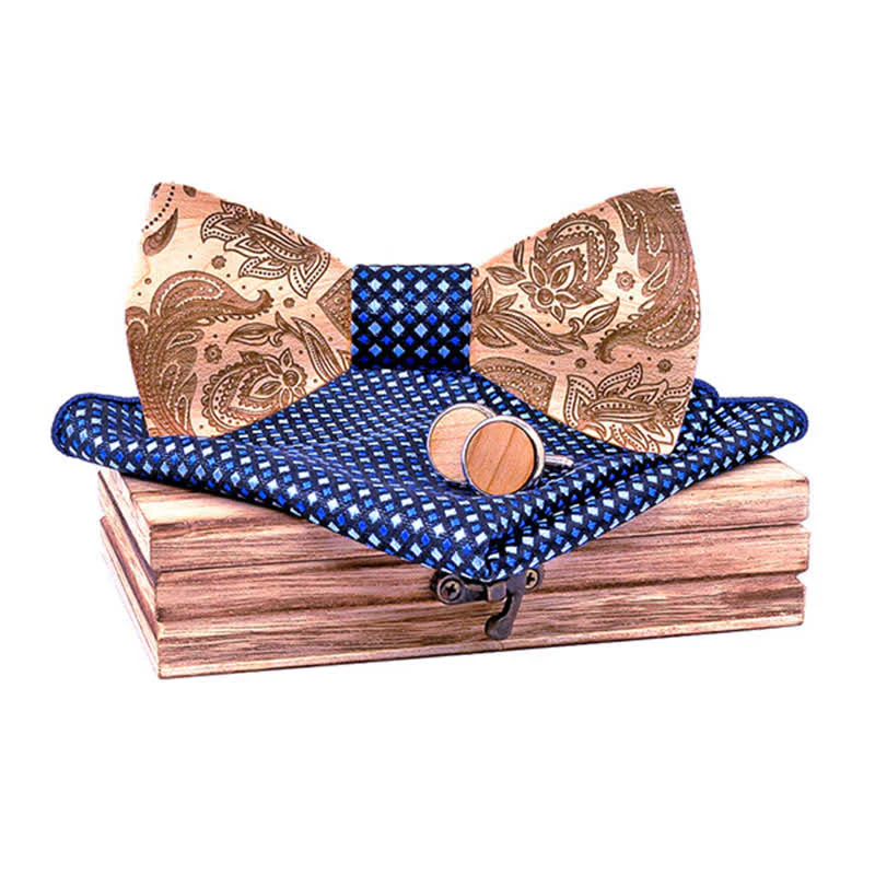 3Pcs Men's Carving Paisley Wooden Bow Tie Set - Image 7