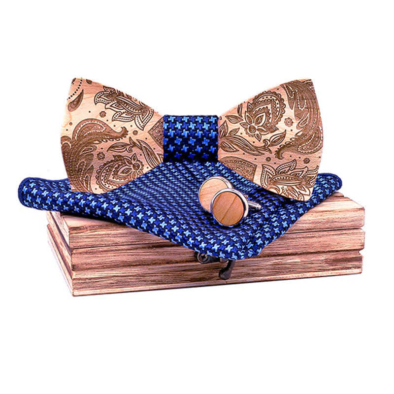 3Pcs Men's Carving Paisley Wooden Bow Tie Set - Image 8