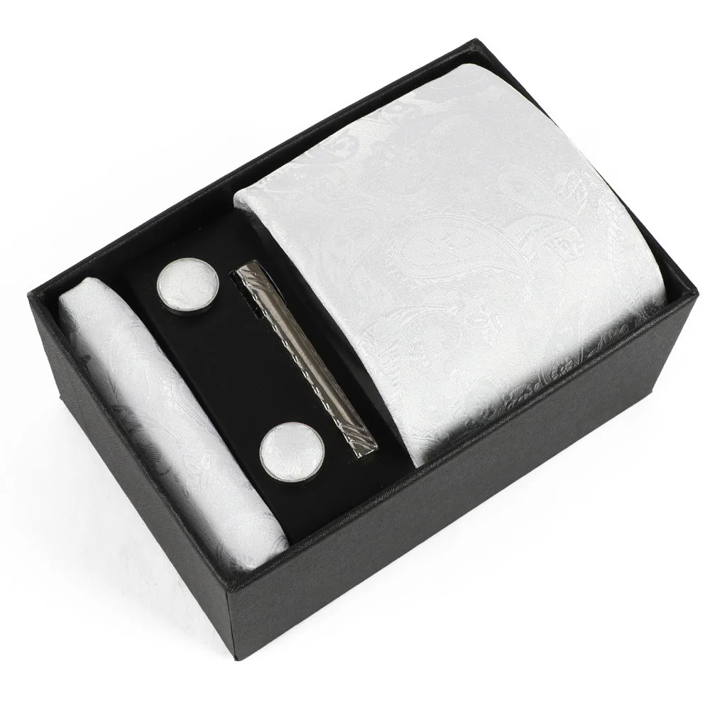 4Pcs Men's Elegant Pocket Square Cufflinks Tie Clip Necktie Set - Image 11