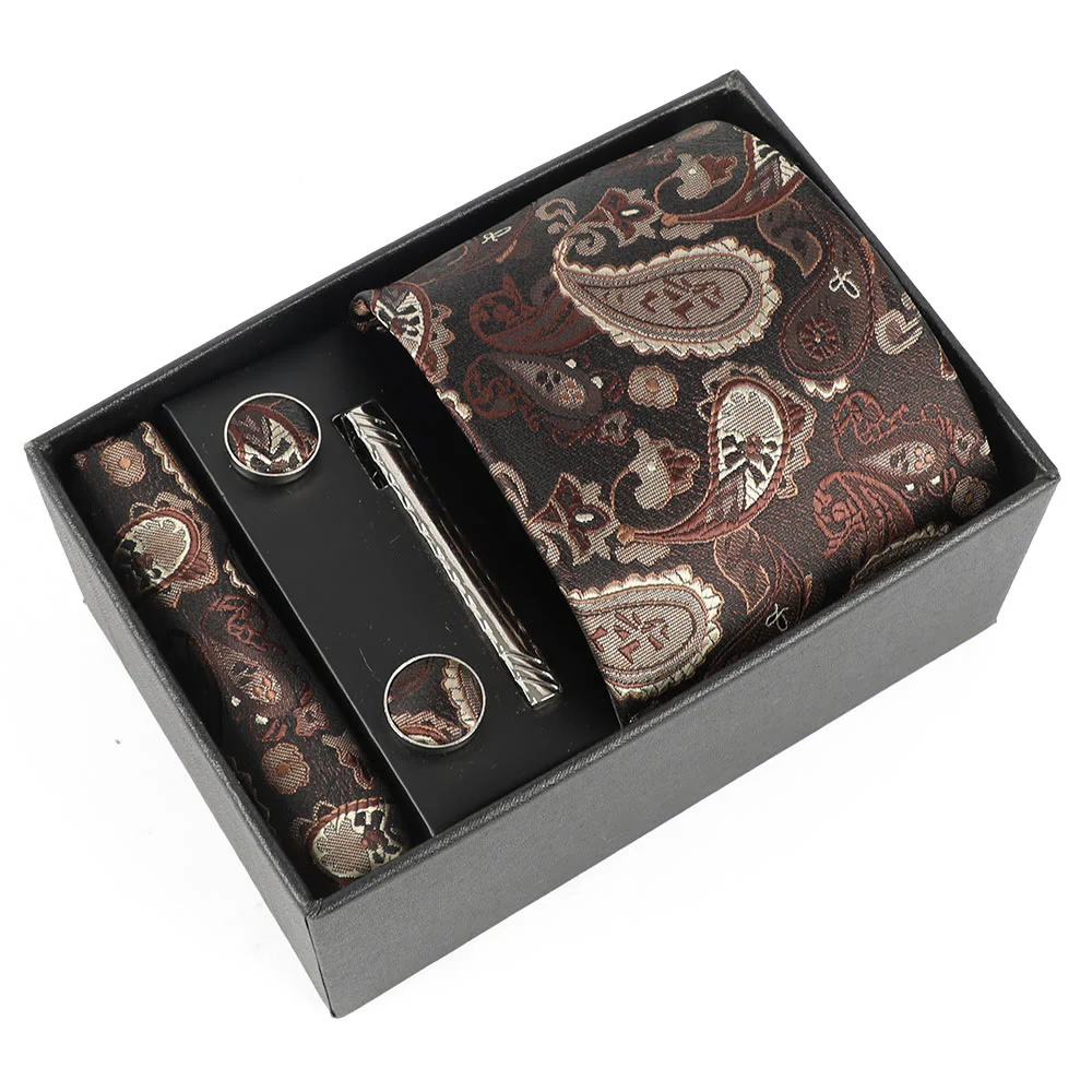 4Pcs Men's Elegant Pocket Square Cufflinks Tie Clip Necktie Set - Image 12
