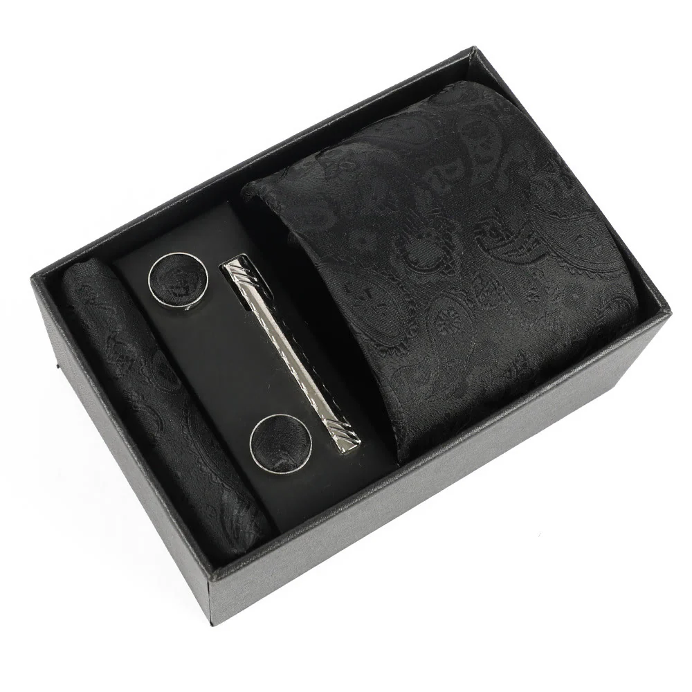 4Pcs Men's Elegant Pocket Square Cufflinks Tie Clip Necktie Set - Image 17
