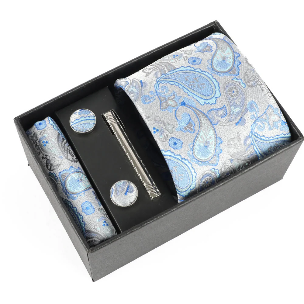 4Pcs Men's Elegant Pocket Square Cufflinks Tie Clip Necktie Set - Image 18