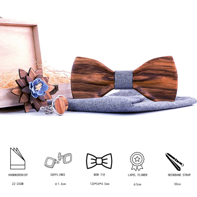 4Pcs Men's Formal Concave Wooden Bow Tie Set - Image 2