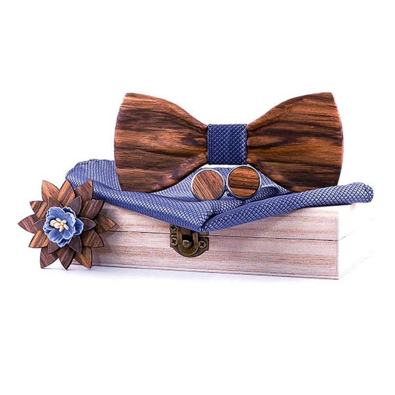 4Pcs Men's Formal Concave Wooden Bow Tie Set - Image 8