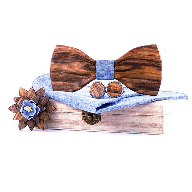4Pcs Men's Formal Concave Wooden Bow Tie Set - Image 9