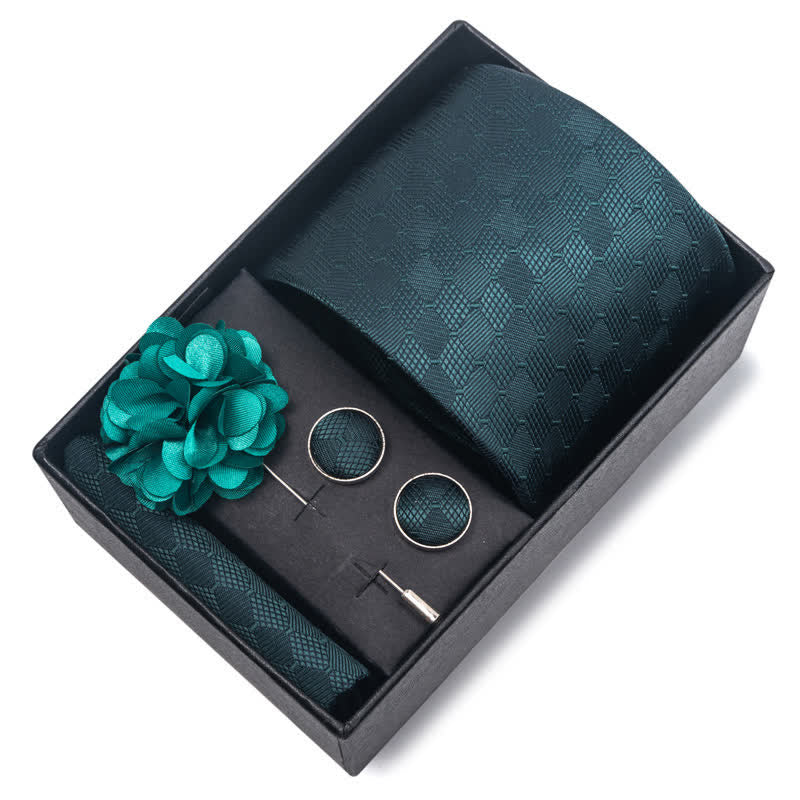 4Pcs Men's Gentle Dark Green Series Necktie Set - Image 8