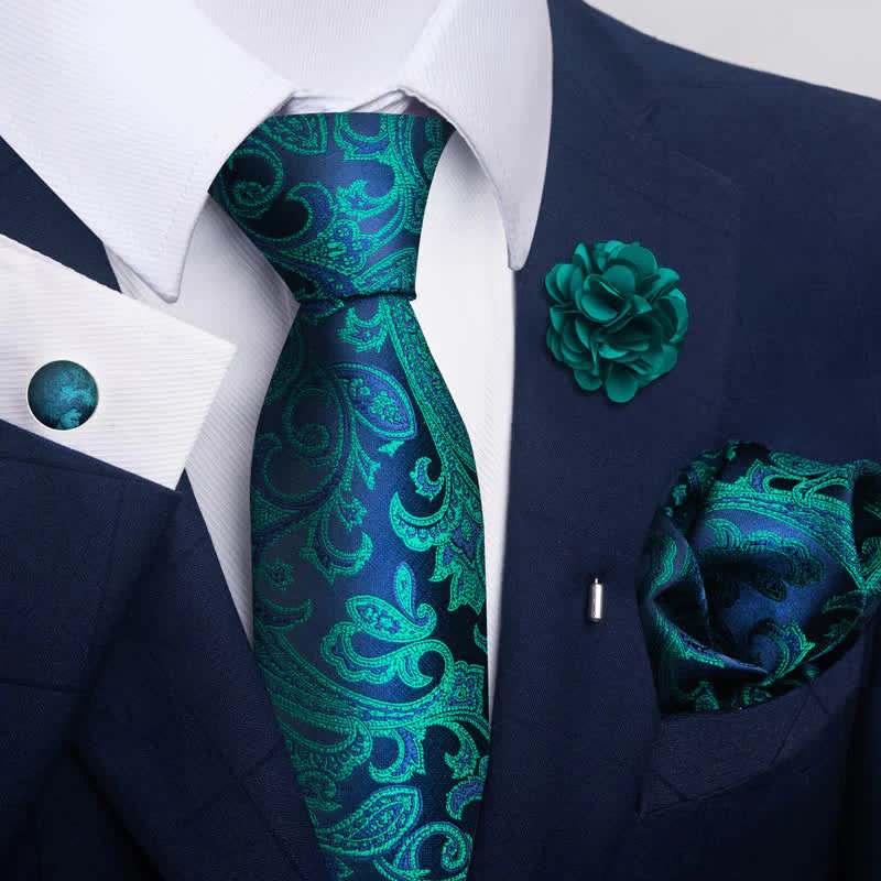 4Pcs Men's Gentle Dark Green Series Necktie Set - Image 9