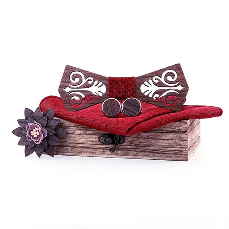 4Pcs Men's Hollow Flower Pattern Wooden Bow Tie Set - Image 9