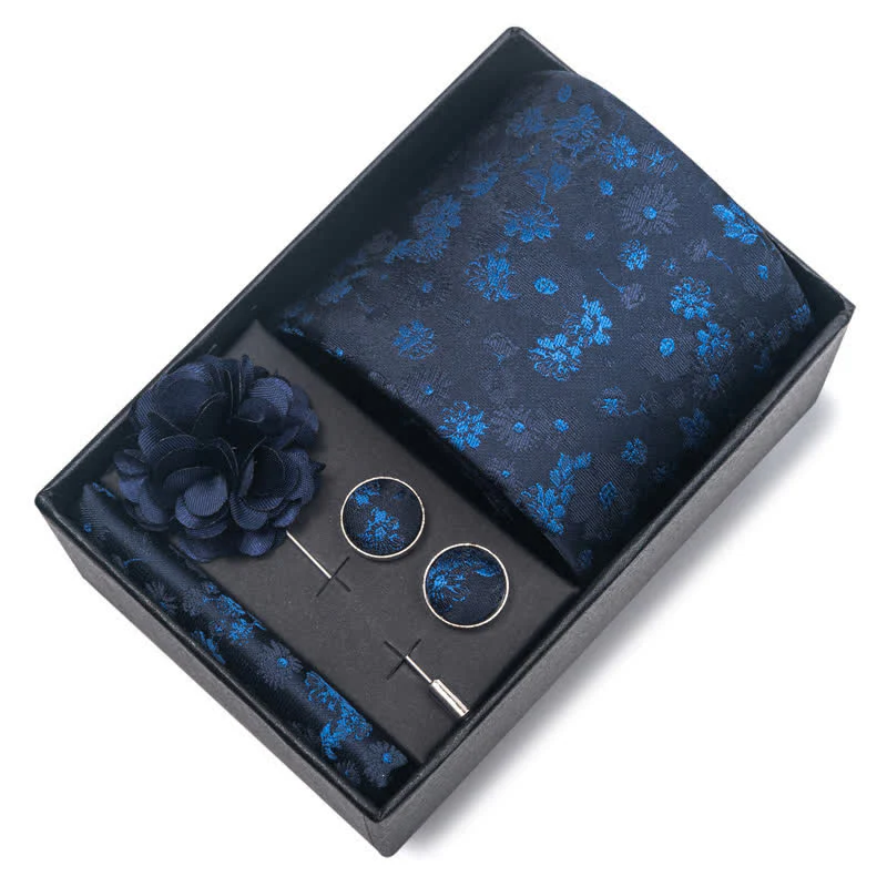 4Pcs Men's Navy Blue Series Jacquard Design Necktie Set - Image 12