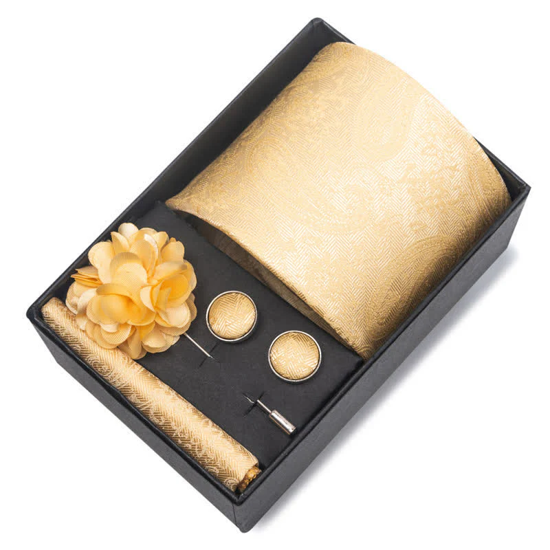 4Pcs Men's Novelty Pocket Square Cufflink Necktie Set - Image 2
