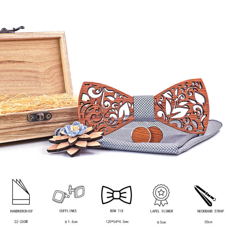4Pcs Men's Plant Hollow Wooden Bow Tie Set - Image 2