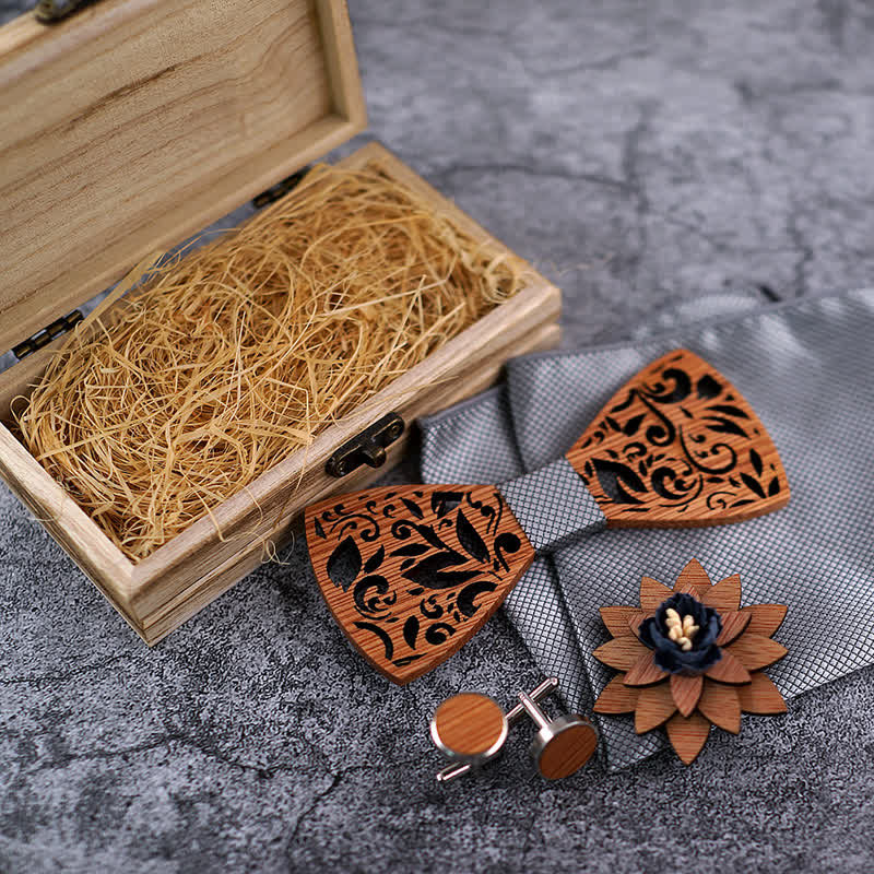 4Pcs Men's Plant Hollow Wooden Bow Tie Set - Image 7