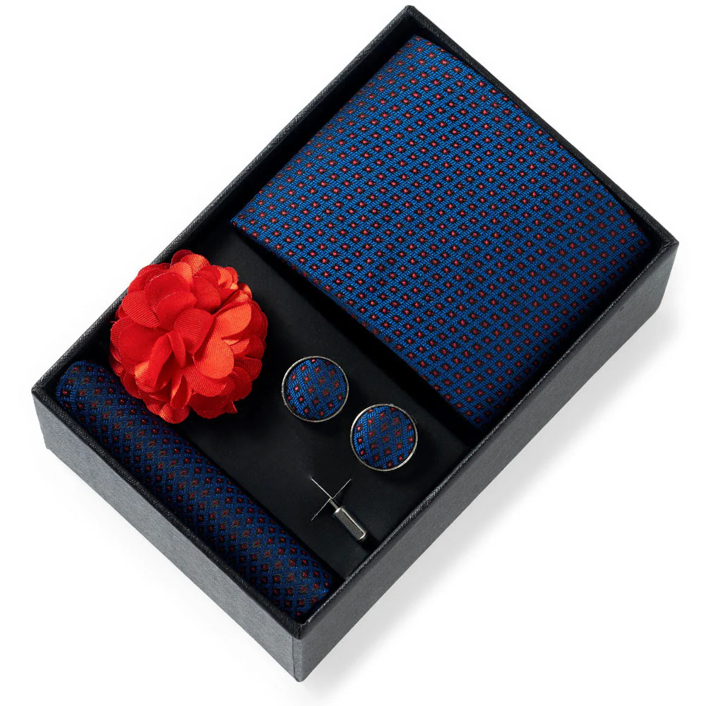 4Pcs Men's Stylish Patterned Fabric Necktie Pocket Square Cufflink And Lapel Flower Set - Image 29