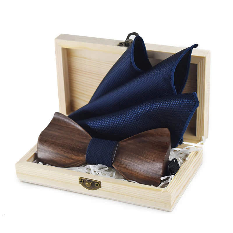 4Pcs Men's Vintage Black Wooden Bow Tie Set - Image 4