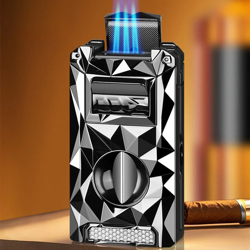 5 in 1 Multifunctional Cigar Cutter Tools Diamond Refillable Butane Lighter - Image 9