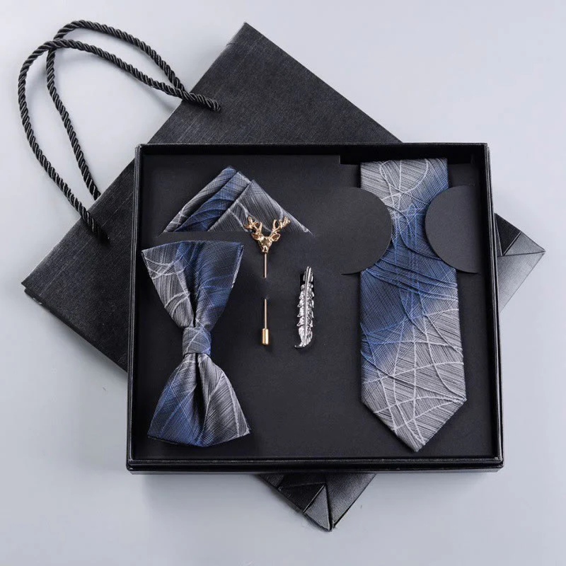 5Pcs Men's Business Bow Tie Pocket Square Brooch Necktie Set