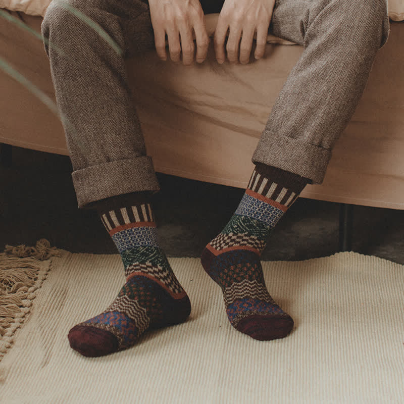 5Pcs Men's Retro Ethnic Totem Crew Socks - Image 6