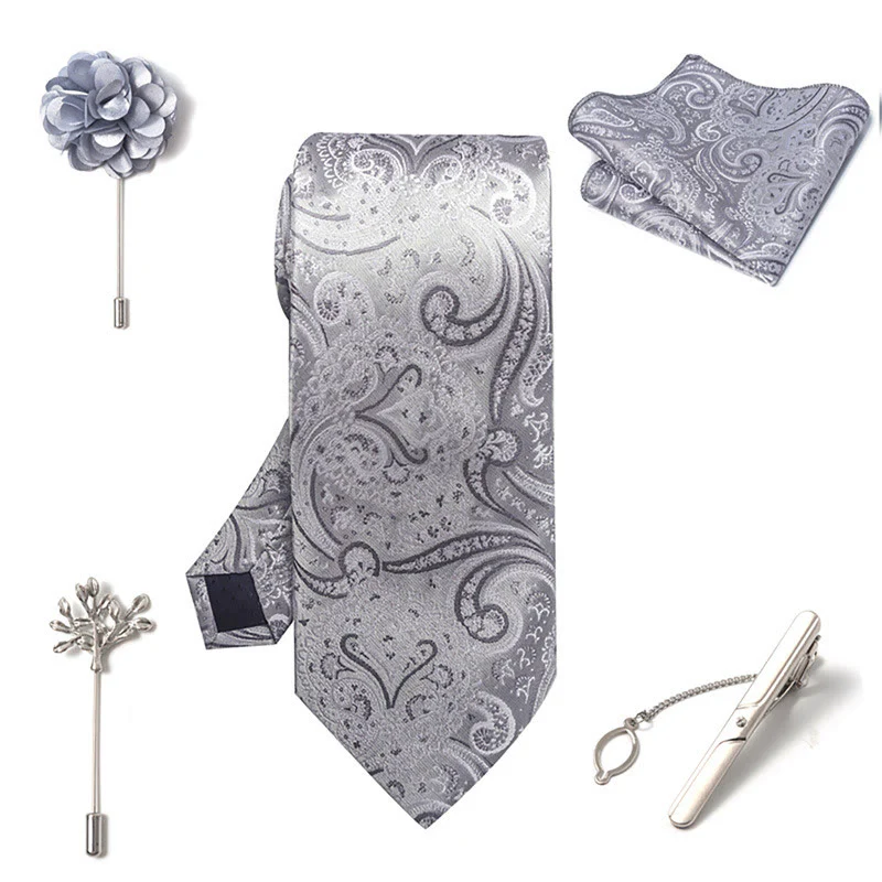 5Pcs Men's Elegant Pocket Square Brooch Corsage Necktie Set - Image 26