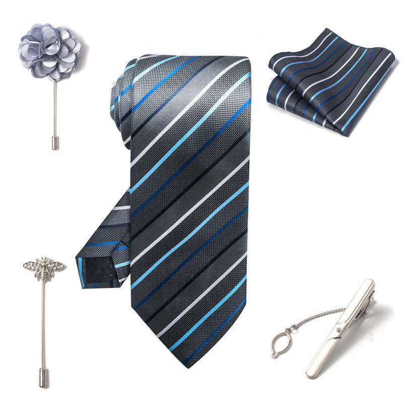 5Pcs Men's Elegant Pocket Square Brooch Corsage Necktie Set - Image 28