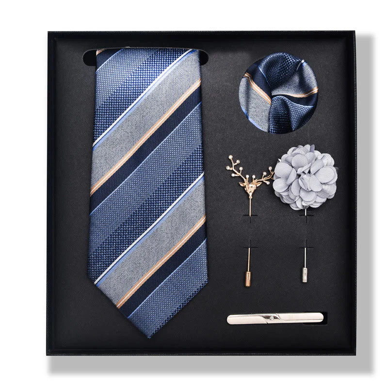 5Pcs Men's Elegant Pocket Square Brooch Corsage Necktie Set - Image 29