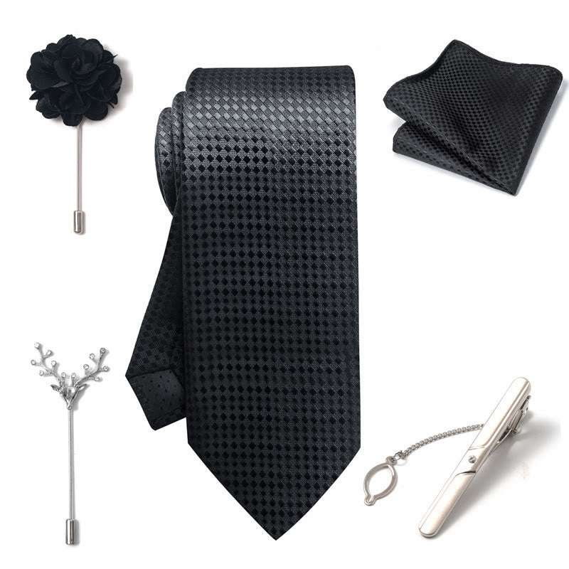 5Pcs Men's Elegant Pocket Square Brooch Corsage Necktie Set - Image 34