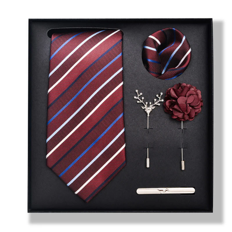 5Pcs Men's Elegant Pocket Square Brooch Corsage Necktie Set - Image 9