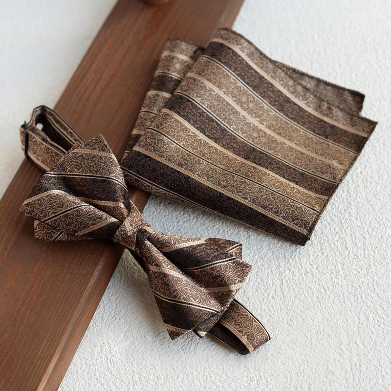 5Pcs Men's Retro Brown Diagonal Print Necktie Set - Image 5