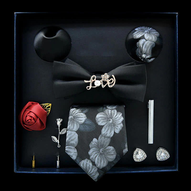 8Pcs Black&White Floral Casual Necktie Bow Ties Gift Box