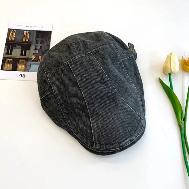 American Retro Newsboy Denim Washed Cotton Beret Cap - Image 18