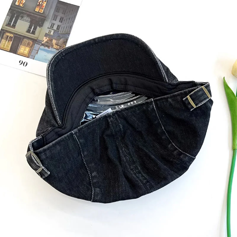 American Retro Newsboy Denim Washed Cotton Beret Cap - Image 3