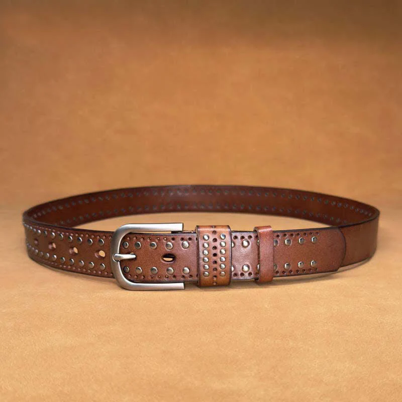 Ancient Pure Color Punk Metal Rivet Leather Belt - Image 5