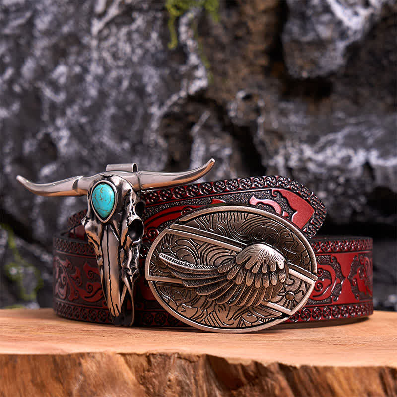 Angel Wing DIY Hidden Knife Belt Buckle Turquoise Longhorn Bull Pendant Bundle Set - Image 8