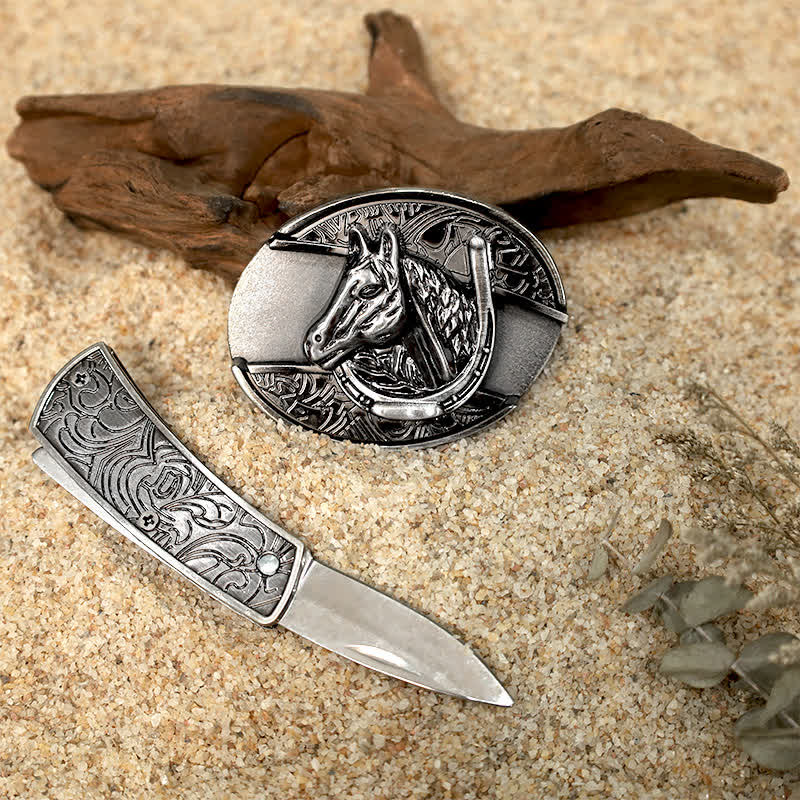 Animal Pattern DIY Hidden Folding Knife Leather Belt Buckles Bundle Set - Image 10