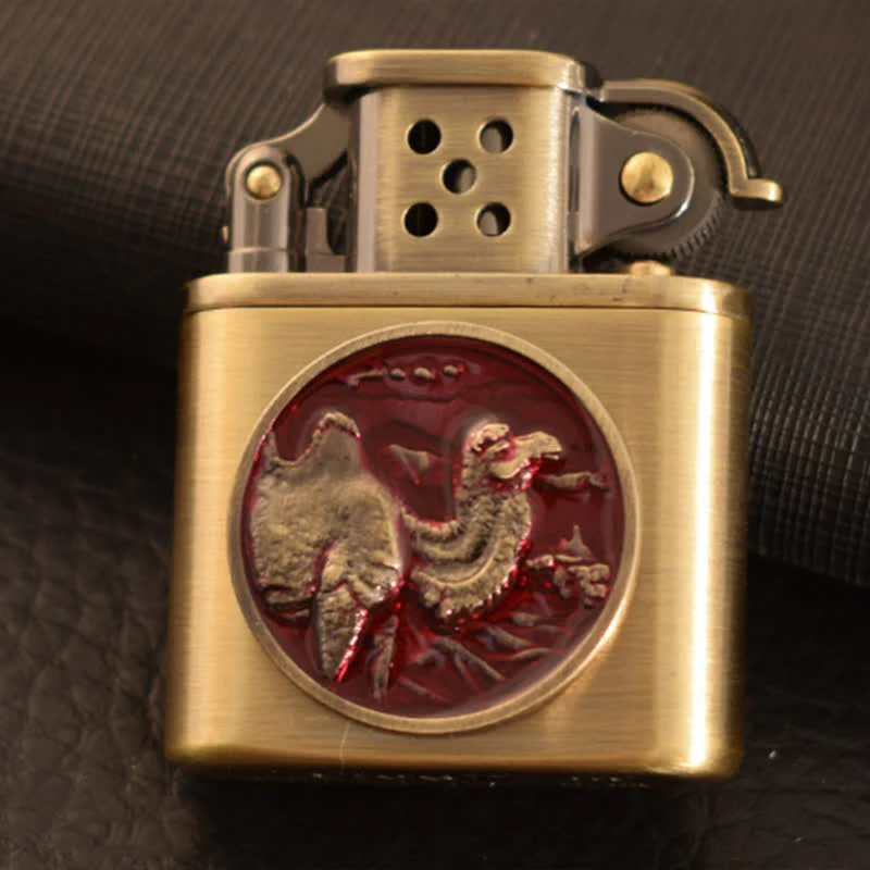 Antique Bronze Enameled Animal Pattern Refillable Kerosene Lighter - Image 10