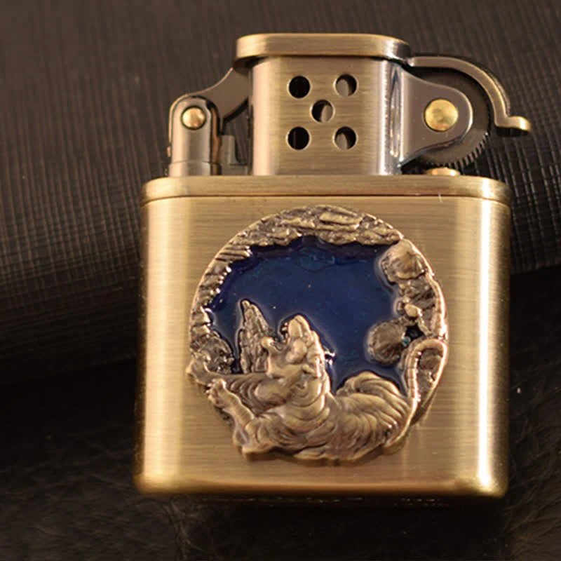 Antique Bronze Enameled Animal Pattern Refillable Kerosene Lighter - Image 14