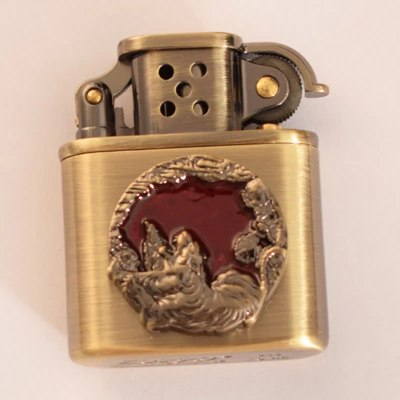 Antique Bronze Enameled Animal Pattern Refillable Kerosene Lighter - Image 15