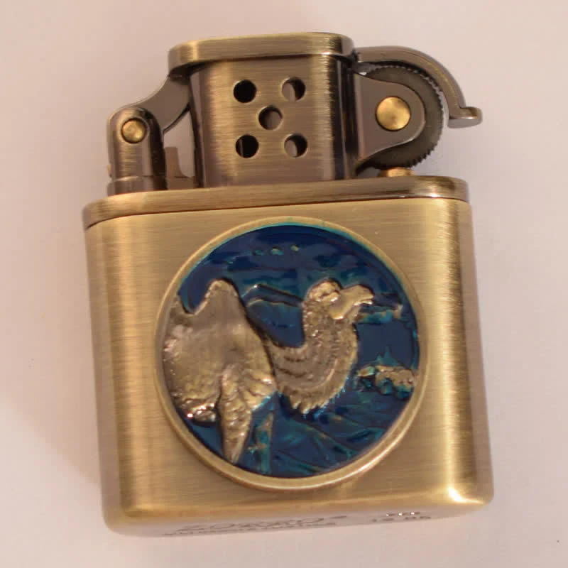 Antique Bronze Enameled Animal Pattern Refillable Kerosene Lighter - Image 7