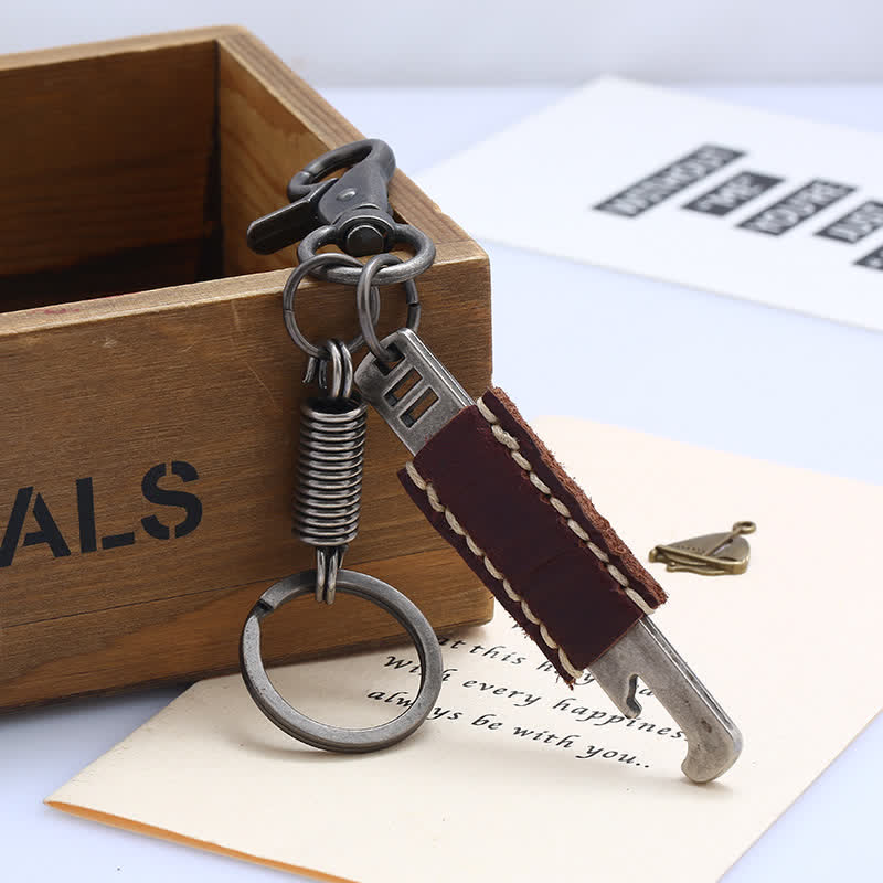 Antique Color Creative Opener Leather Keychain - Image 3