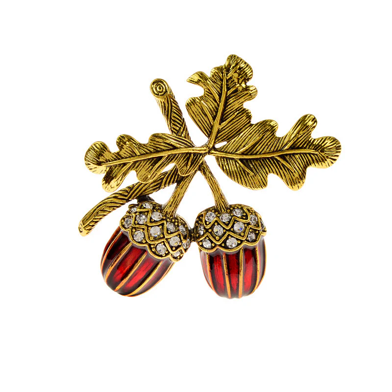 Antique Gold Diamond Studded Hazelnut Metal Brooch - Image 4