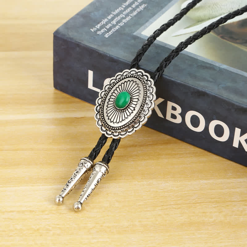 Art Green Natural Stone Tribal Style Bolo Tie - Image 3