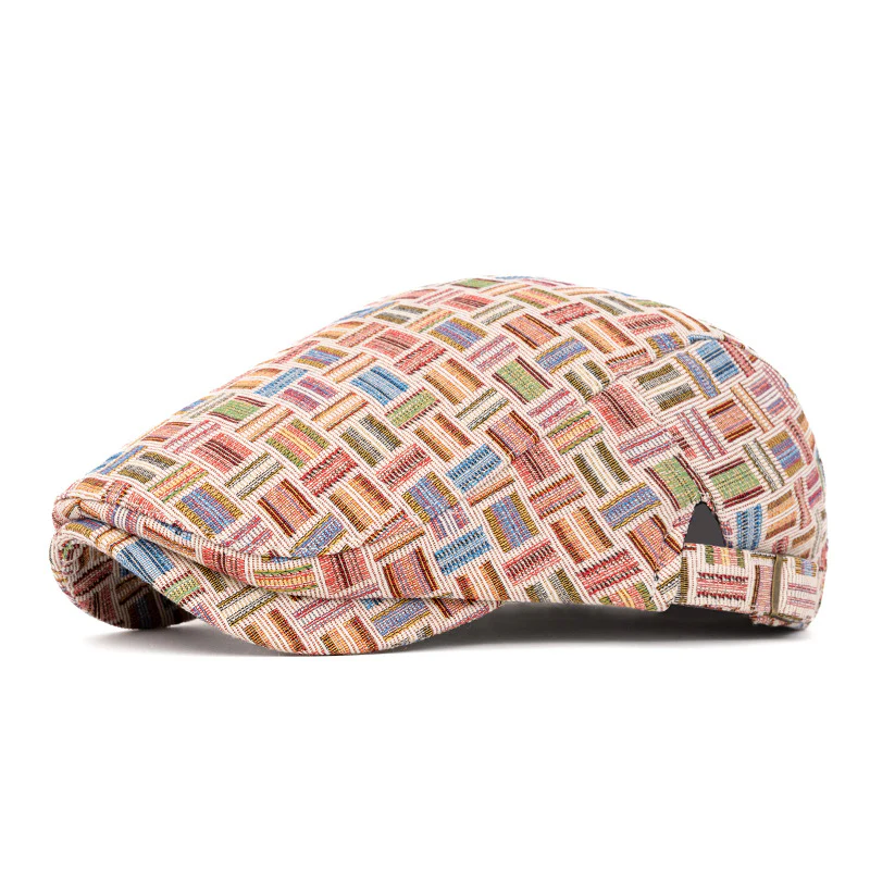 Artistic Retro Colored Jacquard Checkered Beret Hat - Image 15