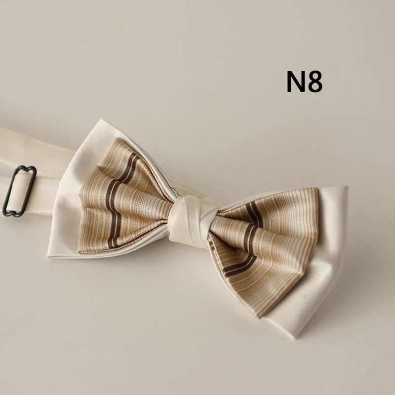 Beige Pattern Two-Layer Satin Adjustable Strap Bow Tie - Image 10