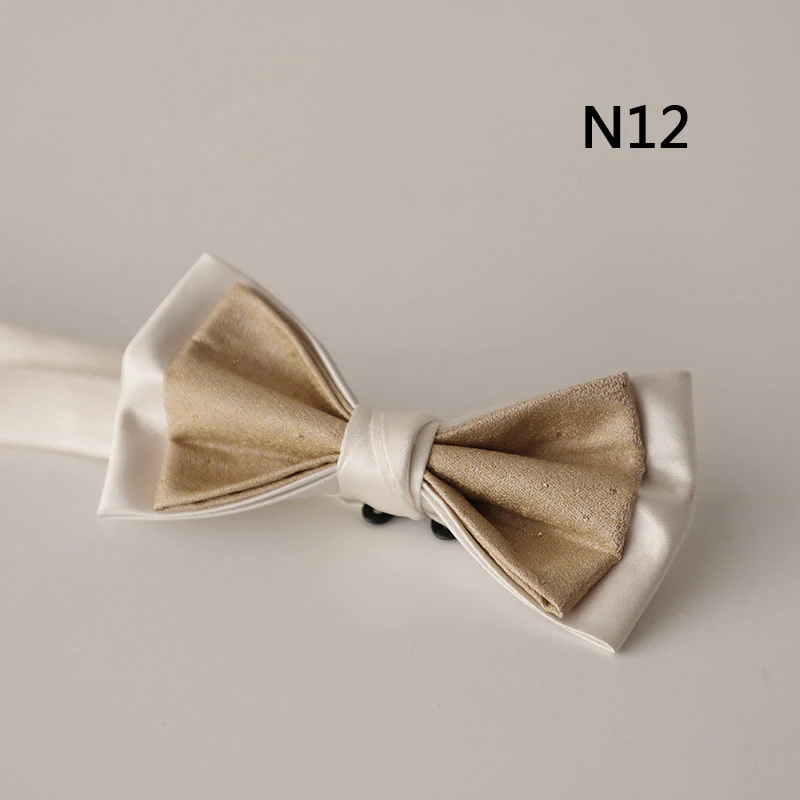 Beige Pattern Two-Layer Satin Adjustable Strap Bow Tie - Image 14